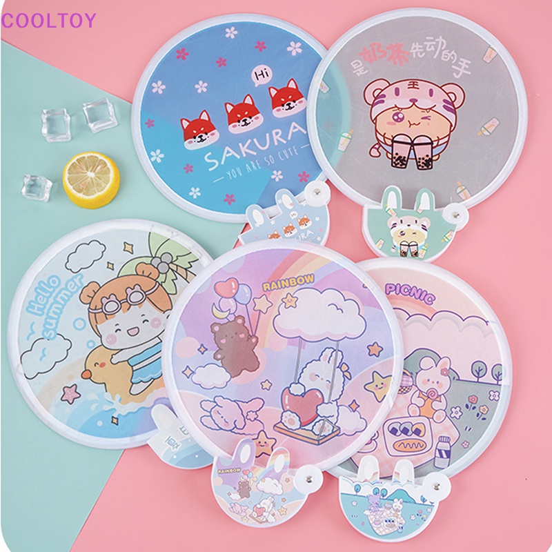 1 Quạt Xếp Cầm Tay Hình Tròn Cỡ Nhỏ Họa Tiết Hoạt Hình Kiểu Trung Hoa Dễ Thương