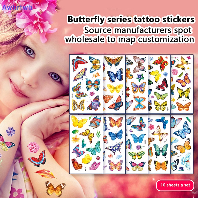 Set 10 Hình Xăm Dán Chống Thấm Nước Hình Bướm Nhiều Màu Sắc Dễ Thương Cho Bé Mới