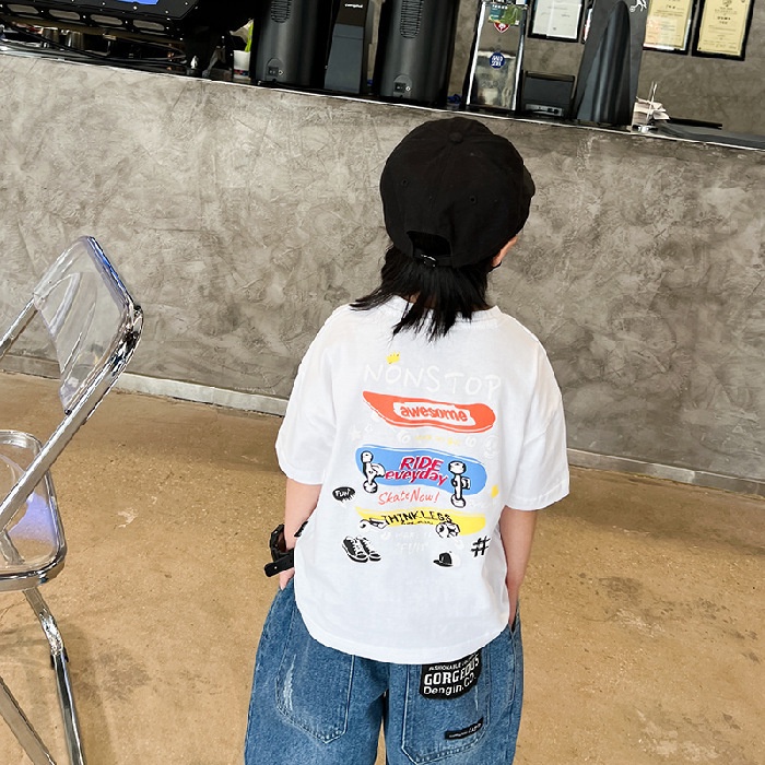 Áo Thun Tay Ngắn Cổ Tròn Họa Tiết Hoạt Hình Đơn Giản Phong Cách Nhật Bản Thời Trang Cho Bé Mới