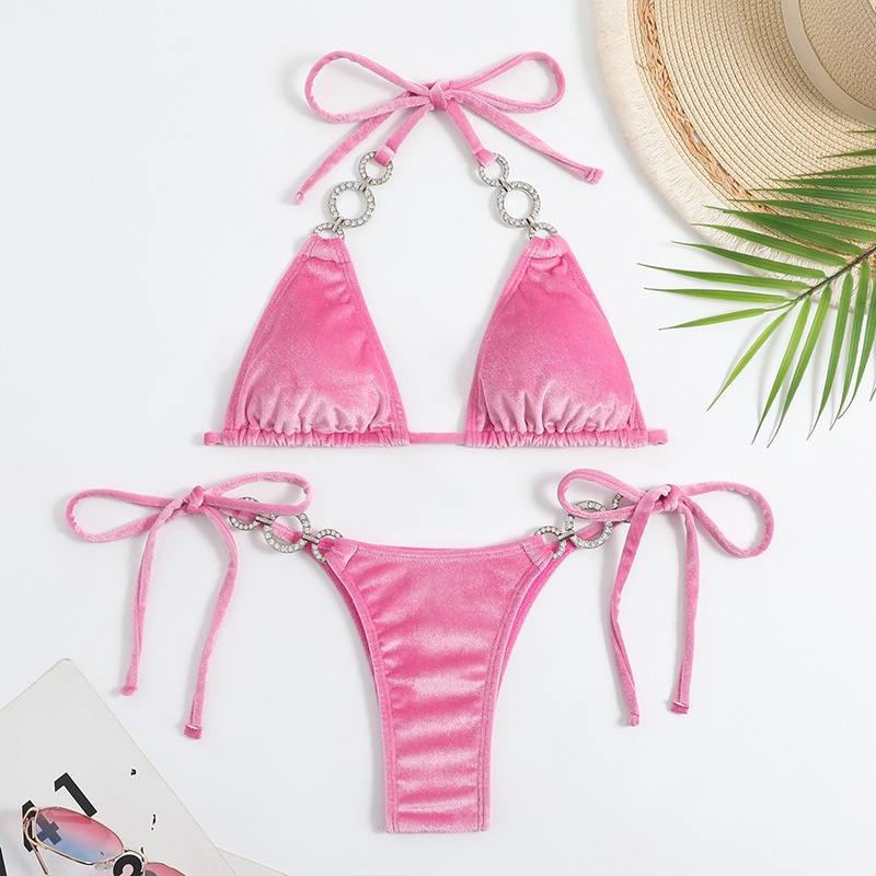 Bộ Đồ Bơi Bikini Màu Trơn Đính Đá Pha Lê Phong Cách Mới 2023 Cho Nữ