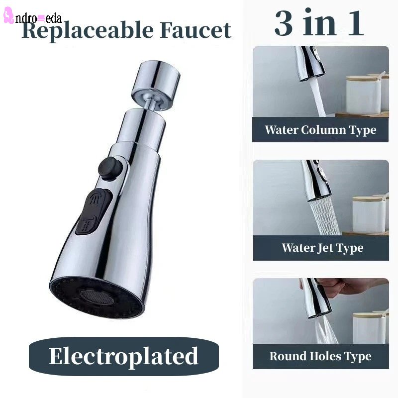Thiết Bị Điều Chỉnh Màu Sắc Xoay 360 Độ° Đầu Nối Vòi Nước Nhà Bếp 3 Trong 1 Xoay Mạ Điện Đa Năng