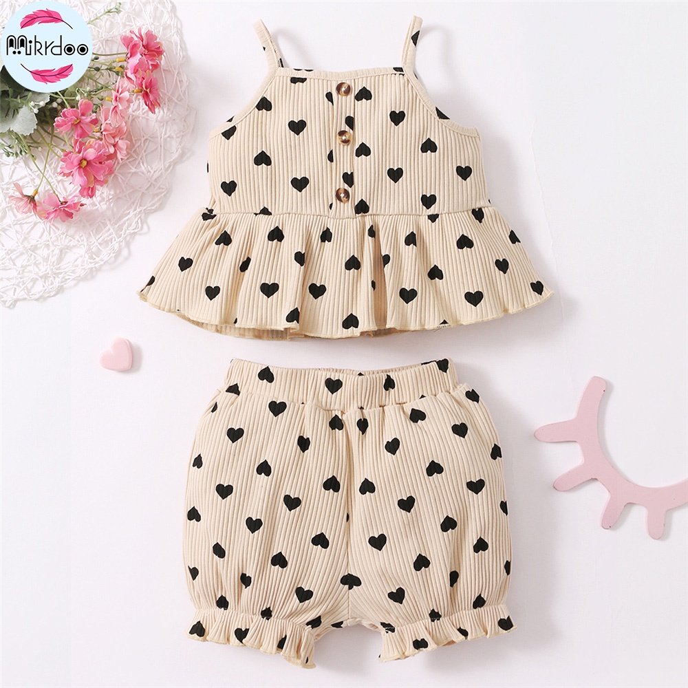 Set Đồ Mùa Hè 2 Món Gồm Áo Hai Dây Chấm Bi + Quần Ngắn Dễ Thương Cho Bé Gái 0-2 Tuổi