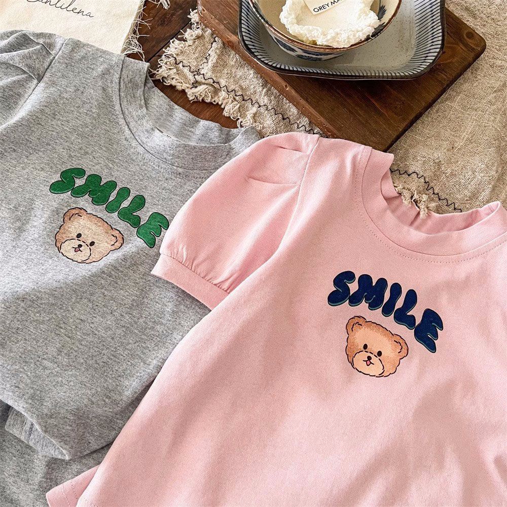 Bộ Áo Thun Tay Ngắn Kèm Chân Váy Họa Tiết Hoạt Hình Phong Cách Hàn Quốc Cho Bé Gái 80-130cm