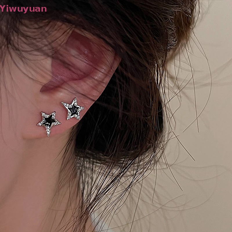 < Yiwuyuan > Khuyên Tai Đinh Tán Đính Đá Zircon Ngôi Sao Năm Cánh Phong Cách Punk Gothic Thời Trang Mới Dành Cho Nữ