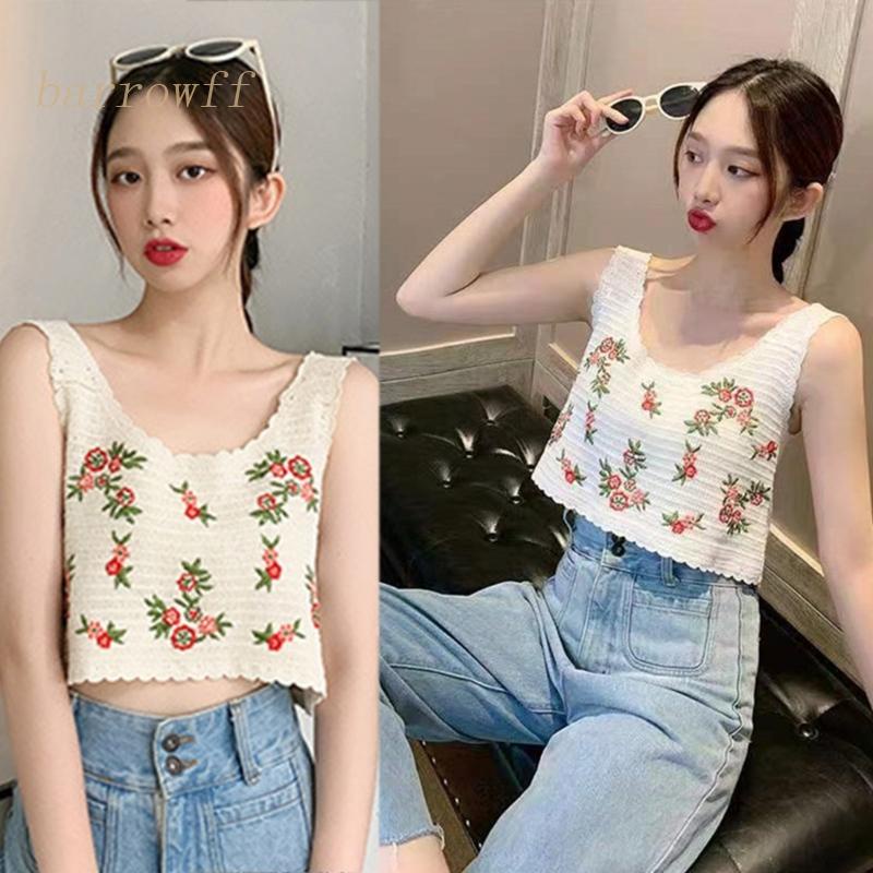Brroa Áo Croptop Sát Nách Dây Đan Móc Thời Trang Đi Biển Mùa Hè Cho Nữ