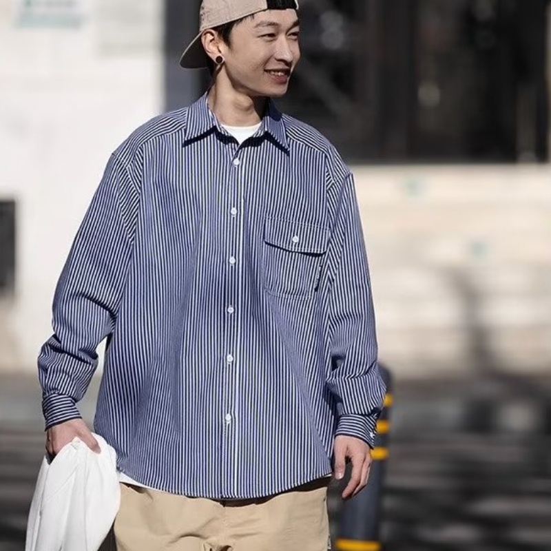 Áo Khoác Sơ Mi Tay Dài Dáng Rộng Họa Tiết Kẻ Sọc Thời Trang Retro Cao Cấp Cho Nam Nữ
