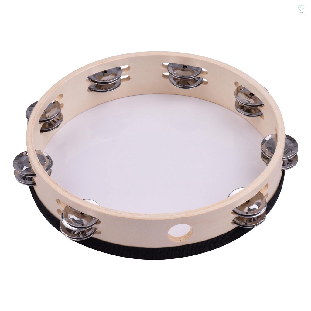 Trống Tambourine Cầm Tay Bằng Gỗ 10 Inch Với Hàng Rào Phản Quang