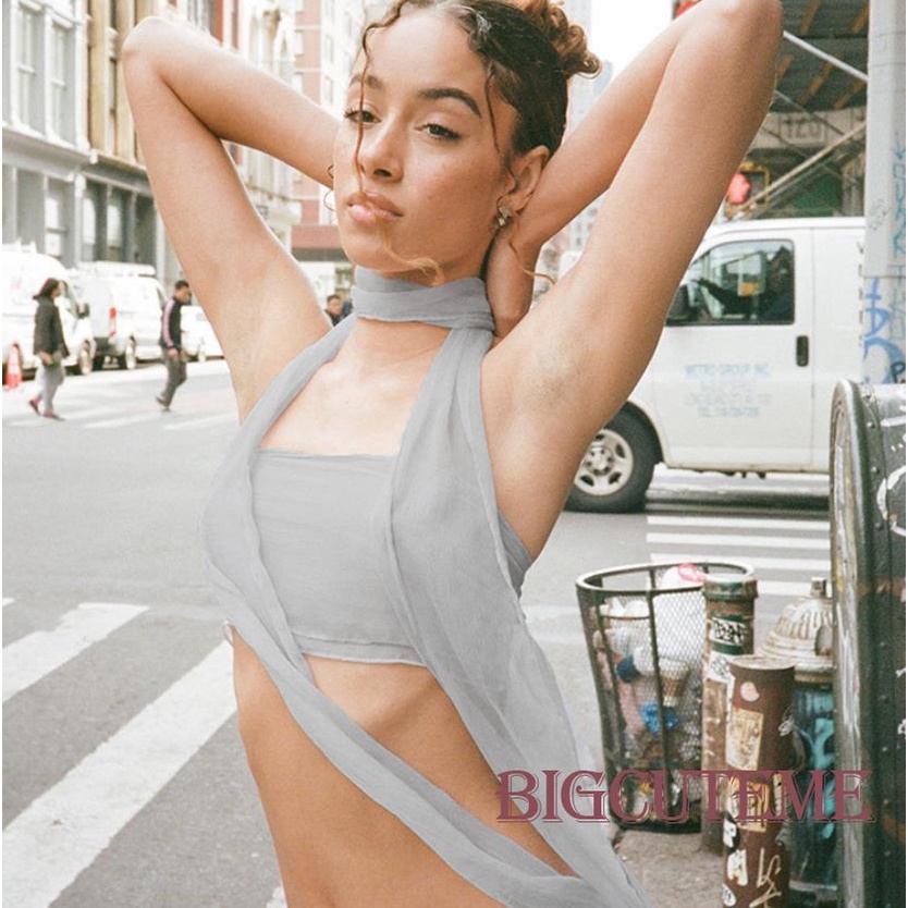 [] - Áo Croptop Hở Lưng + Khăn Choàng Dài Thời Trang Đường Phố Mùa Hè Cho Nữ