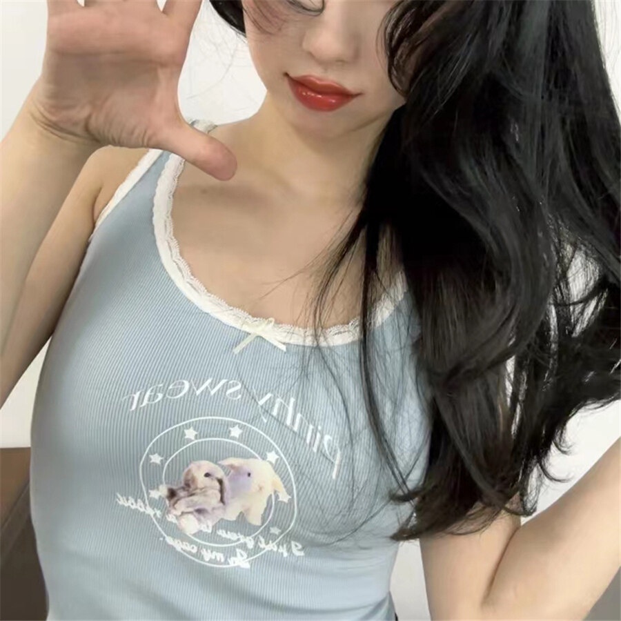 Kliou Áo Hai Dây In Hình Thỏ Dễ Thương Trẻ Trung Thời Trang Mùa Hè 2023 Y2k