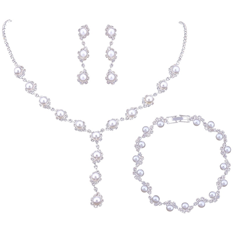 Bộ Trang Sức Đính Ngọc Trai Nhân Tạo Thanh Lịch Dành Cho Nữ