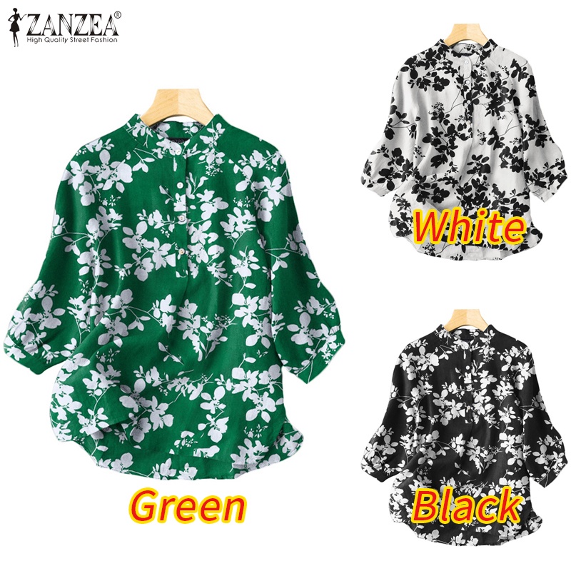Zanzea Áo Sơ Mi Tay Lỡ 3 / 4 Họa Tiết Hoa Thời Trang Cho Nữ
