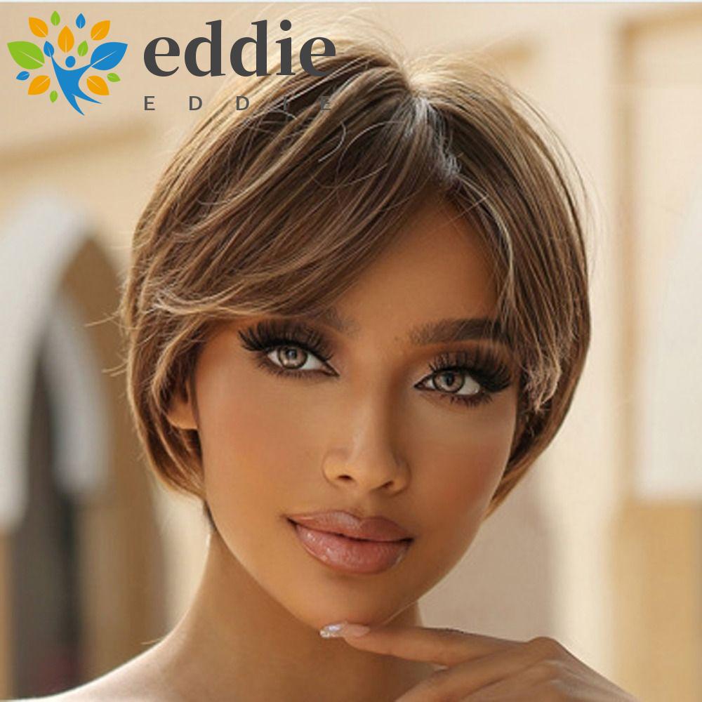 26EDIE Short Straight Wig Seamless Invisible Natural Women Hair Extension Layered Pixie Cut Female Heat Resistant Fiber Side Part Wig