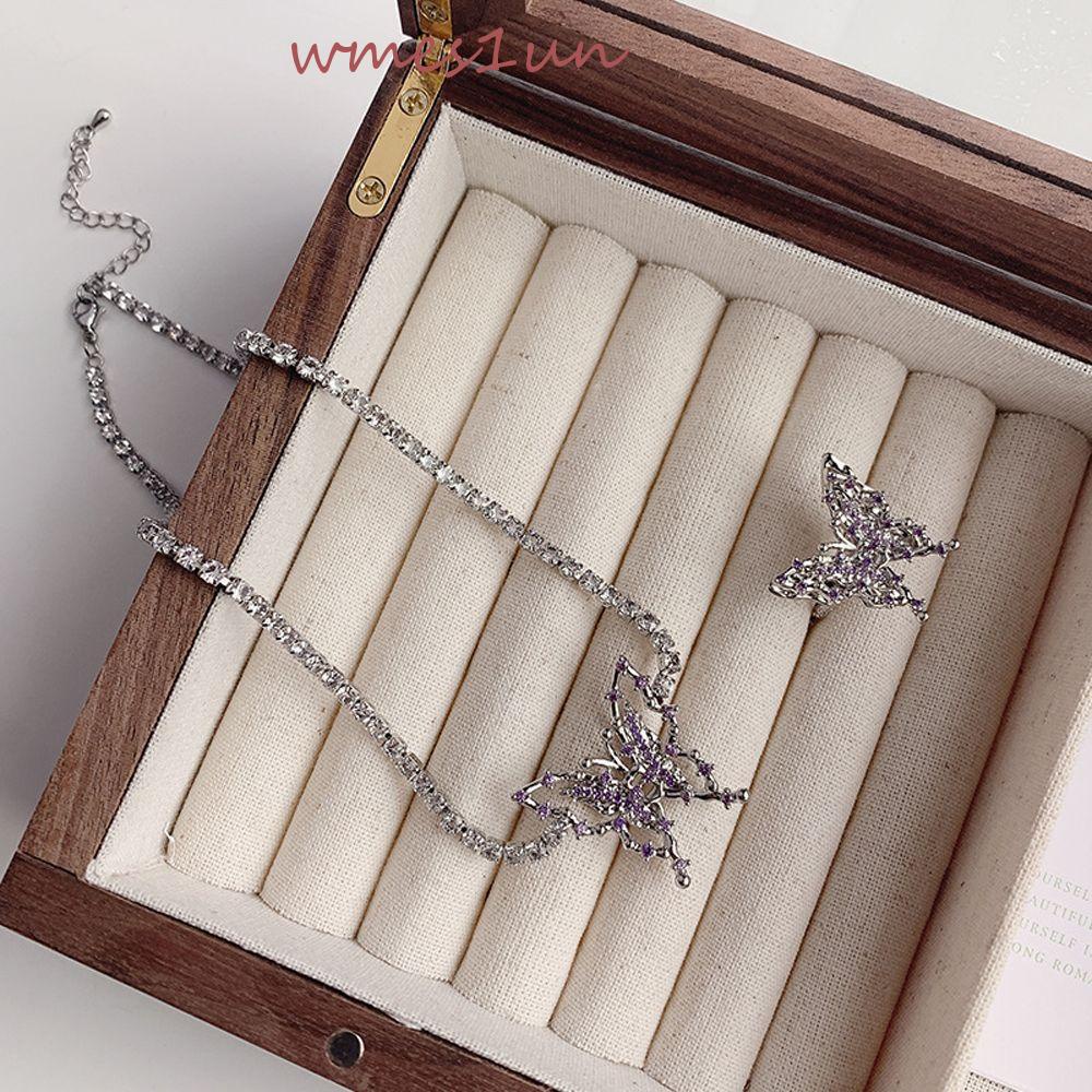 Dây Chuyền Mặt Bướm Màu Tím WMES15H Ngọt Ngào Thời Trang|Nhẫn Hợp Kim Y2K Y2K Thời Trang|Vòng Cổ Choker Phong Cách Hàn Quốc