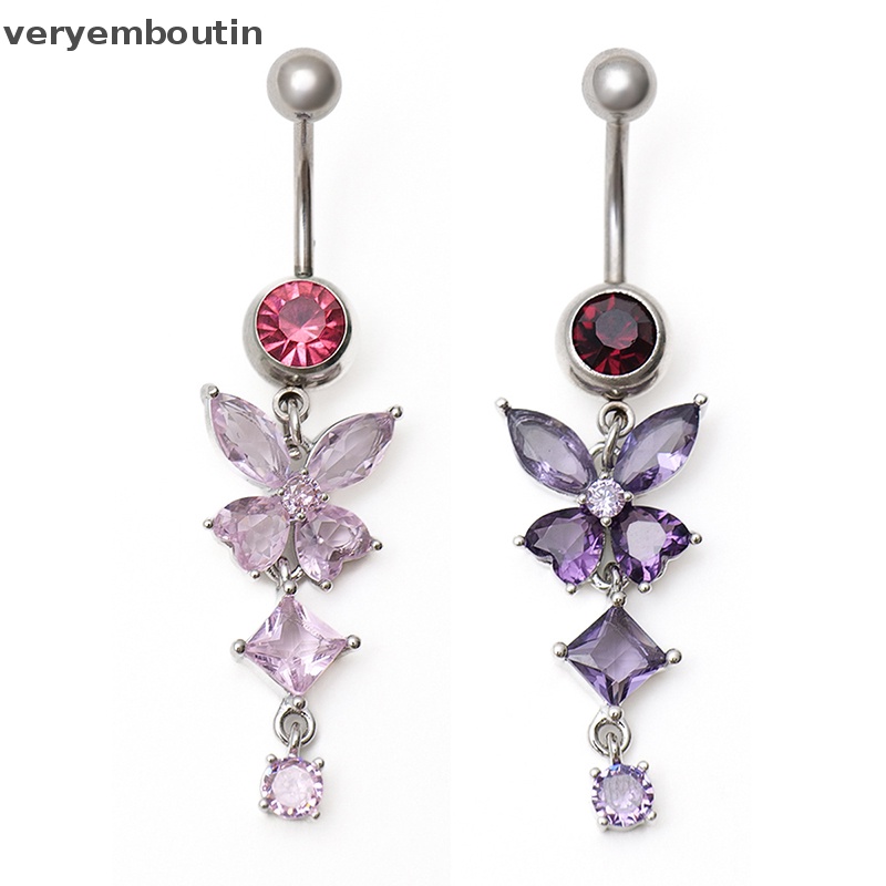 Khuyên Rốn Thép Không Gỉ Đính Đá Zircon Hình Bướm Thời Trang Cho Nữ