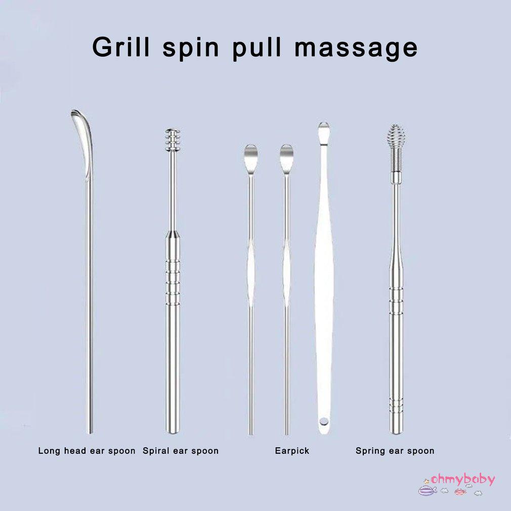 [InStock] Bộ 6 Thép Không Gỉ Xoắn Ốc Tai Chọn Thìa Ráy Loại Bỏ Bụi Di Động Đa Năng Chăm Sóc Dụng Cụ Làm Đẹp [Z/1]