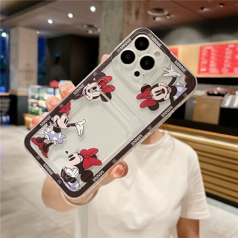 Ốp Điện Thoại Silicon Dẻo Họa Tiết Hoạt Hình Có Ngăn Đựng Thẻ Chống Sốc Cho iPhone 14 13 12 11 Pro Max Mini XR