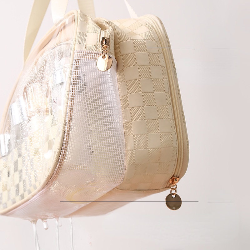 Túi Đựng Đồ Trang Điểm Bằng PU Trong Suốt Hai Lớp Khô Và Ướt Chống Thấm Nước Tiện Dụng Mang Theo Du Lịch