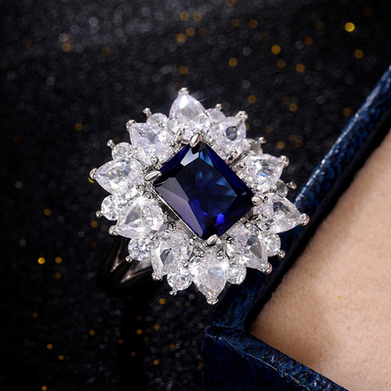 Ygt Nhẫn Cưới Đính Đá Zircon Màu Xanh Dương Tuyệt Đẹp Thời Trang Cho Nữ