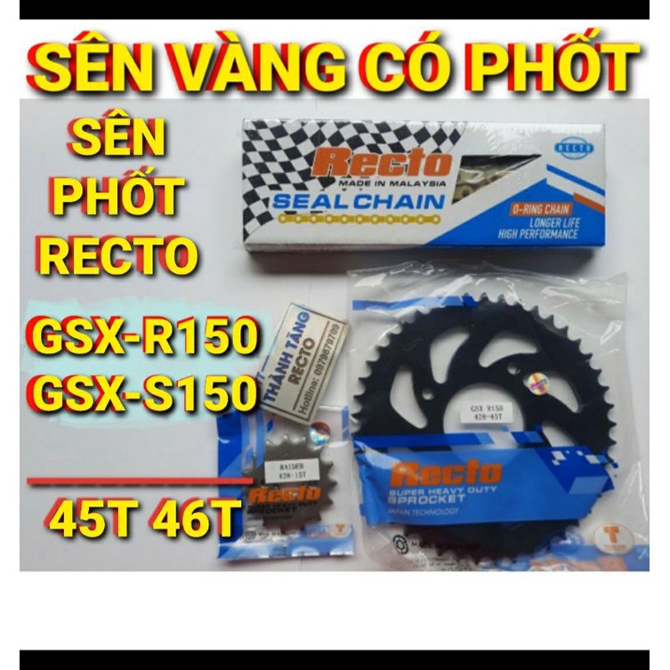 Nhông sên dĩa GSX-R150/GSX-S150 SÊN PHỐT CAO CẤP RECTO MALAYSIA DĨA 45T 46T NHÔNG 14T 15T