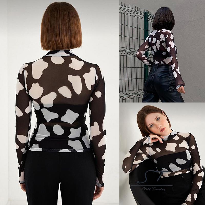 Áo Sơ Mi Tay Dài In Họa Tiết Nhìn Xuyên Thấu Thời Trang Đường Phố CY03