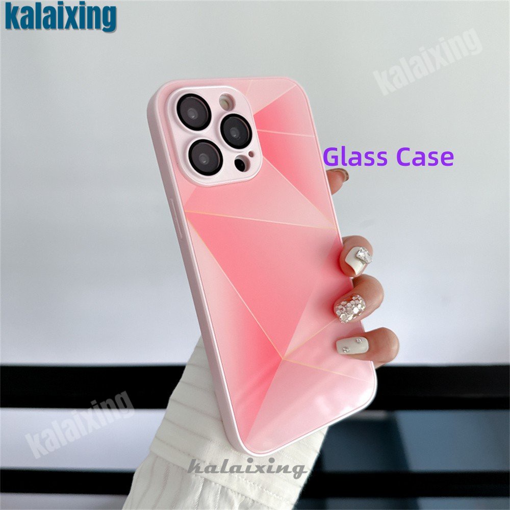 Ốp Điện Thoại Mặt Kính Viền Dẻo Họa Tiết Hình Học Độc Đáo Thời Trang Cho iPhone 12 Pro Max 11Pro 11 Pro Max