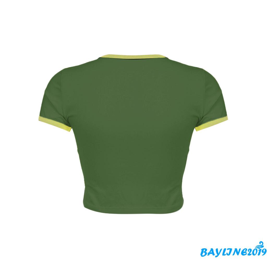 Áo Thun Croptop Tay Ngắn Cổ Tròn In Hình Ngôi Sao Màu Sắc Tương Phản Thời Trang Mùa Hè Cho Nữ