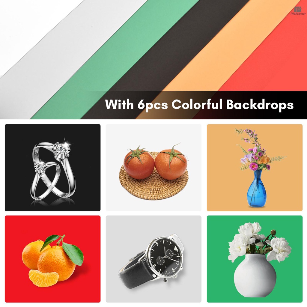 40cm/ 16inch Foldable LED Light Tent Portable Tabletop Photo Studio Light Box 128pcs LED Beads Bi-Color Temperature Adjustable Brightness with 6pcs Color Backdrops(White/Black/Grey/Red/Green/Orange) f