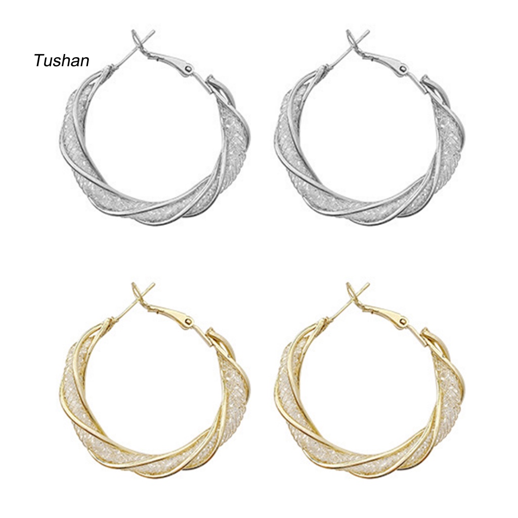 1 Đôi Bông Tai Tròn Dạng Xoắn Bằng Kim Loại Thời Trang