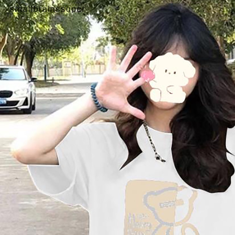 Áo Thun Ngắn Tay Cổ Tròn Dáng Rộng In Hình Gấu Hoạt Hình Thời Trang Mùa Hè Giản Dị Dành Cho Nữ SBS