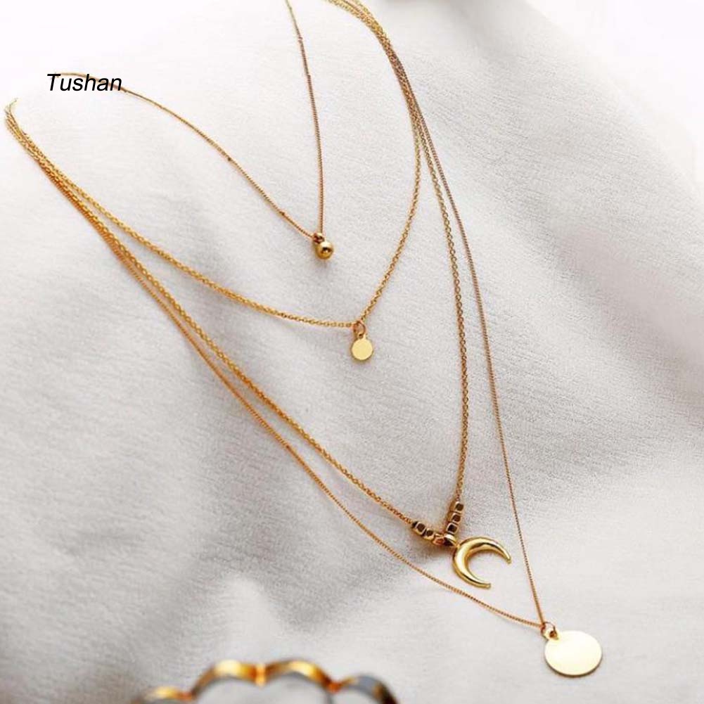 Vòng cổ Nhiều Lớp Mặt Trăng Khuyết Thời Trang Cho Nữ