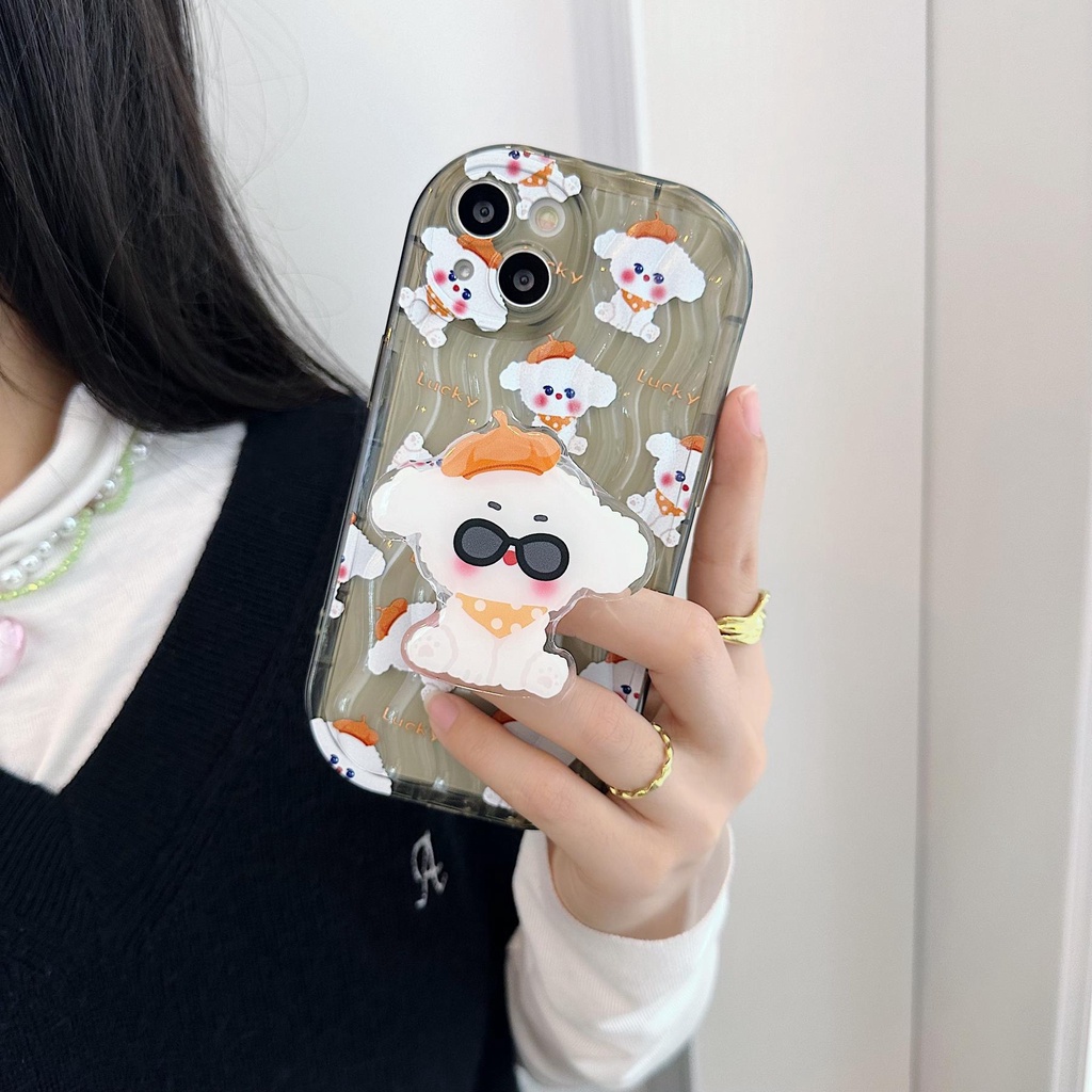 Ốp Điện Thoại TPU Dẻo Trong Suốt Họa Tiết Hoạt Hình Chú Chó May Mắn Cho iPhone 13 12 11 Pro Max 14 Plus Đứng