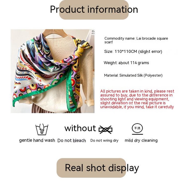 Khăn Quàng Cổ Hình Vuông 110cm Chất Liệu Lụa Satin Phong Cách Cổ Điển Cho Nữ