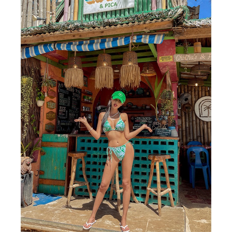 Bộ Đồ Bơi Bikini Ba Mảnh Phối Lưới In Họa Tiết Quyến Rũ Dành Cho Nữ