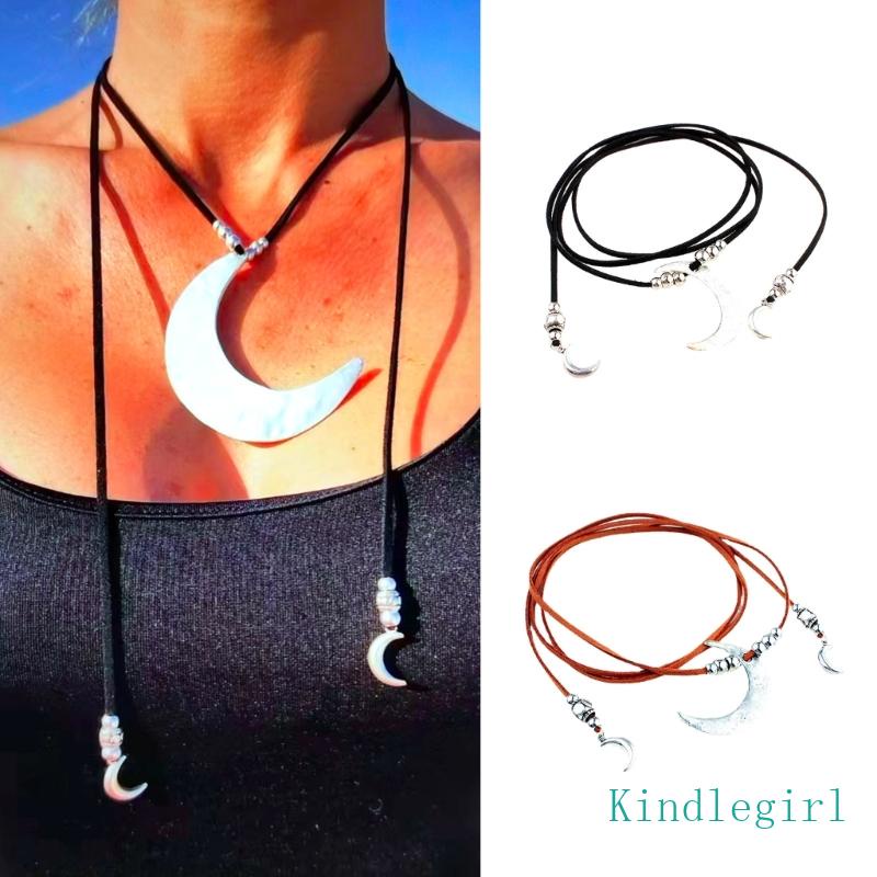 Vòng Cổ Choker Dây Da Dài Mặt Trăng Lớn Dễ Thương Thời Trang Cho Nữ