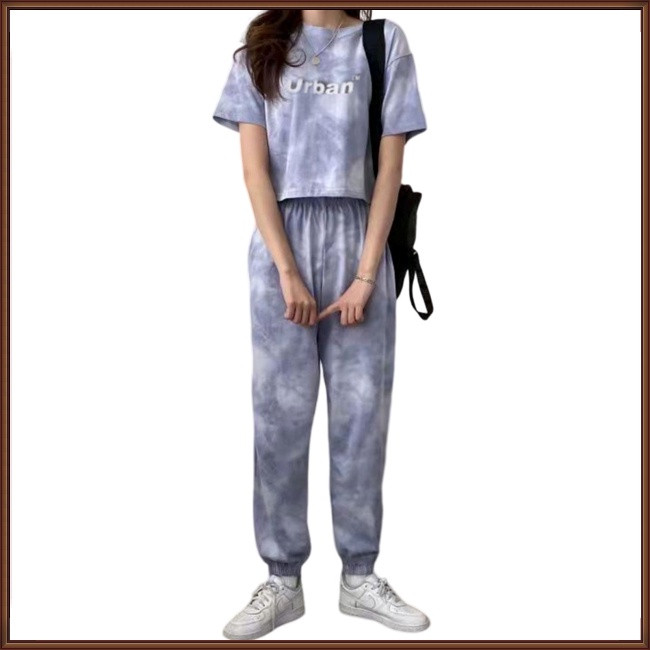 Bộ Trang Phục Thể Thao 2 Mảnh Áo Thun Tay Ngắn Nhuộm Màu Thời Trang Cho Nữ