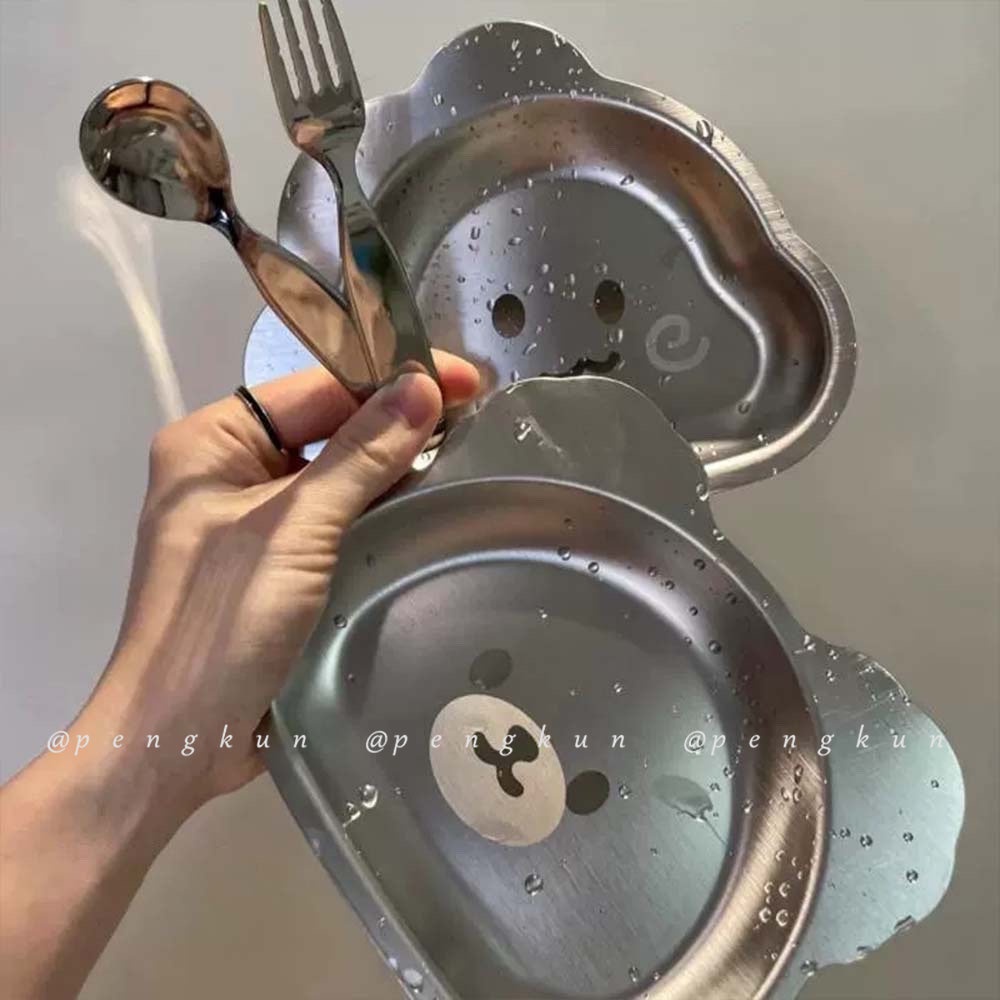 Đĩa Ăn Bằng Thép Không Gỉ 304 Dày Dặn Chống Sốc In Họa Tiết Hoạt Hình Dễ Thương Cho Bé