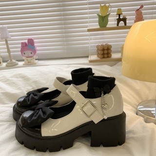 Giày Búp Bê Da Đế Dày Đính Nơ Phong Cách Lolita Nhật Bản