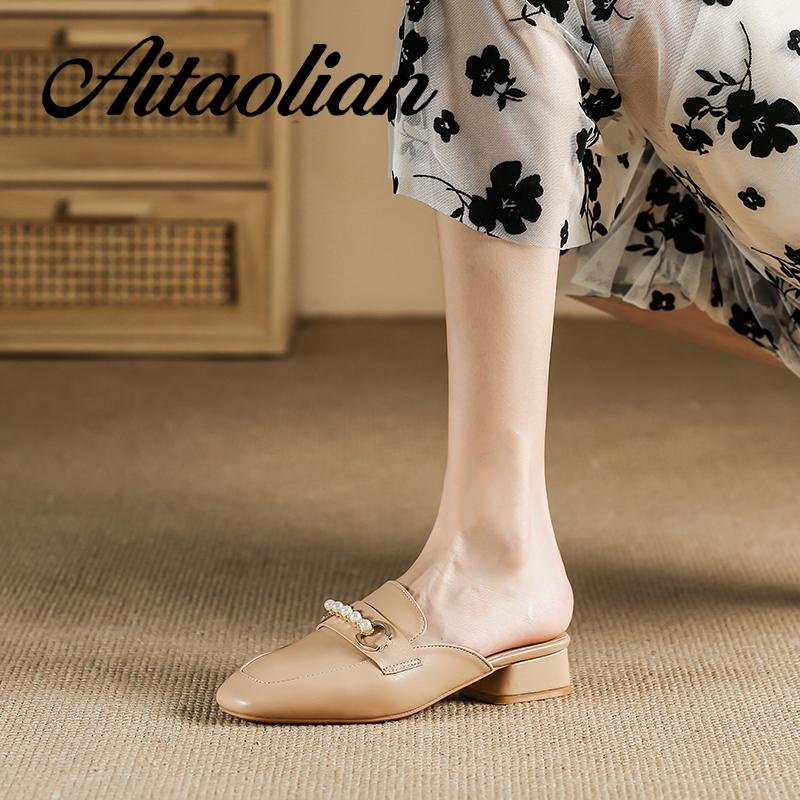 Dép Da Mềm Cao Gót 2.5cm Mũi Nhọn Thời Trang Cho Nữ