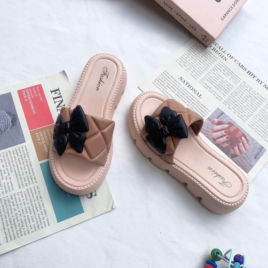 JY370-D10 HOA BƯỚM MŨ dép quai ngang đế 5 phân hàng cao cấp PHỐI NƠ CAO SU sang chảnh