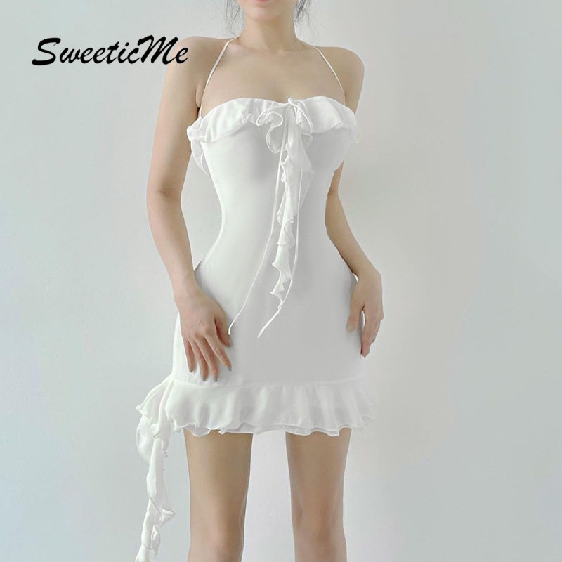 Đầm Ngắn Hai Dây Dáng Ôm Màu Trơn Thời Trang Mới 2023 Dành Cho Bạn Nữ