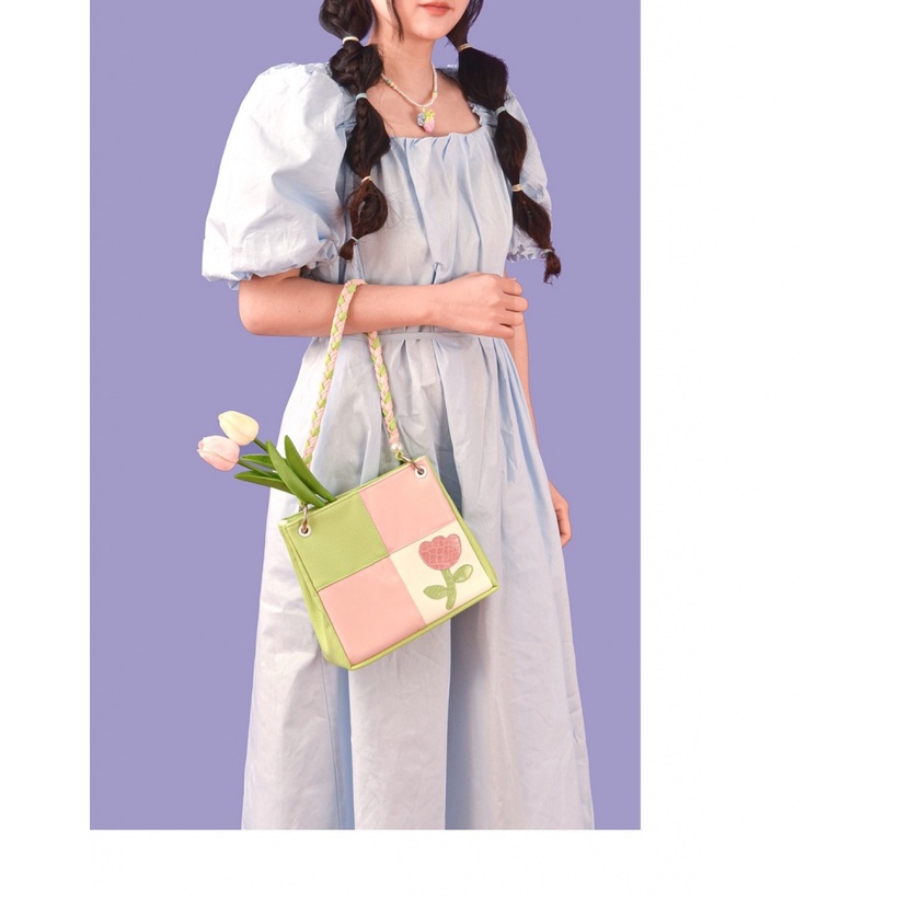 Túi Đeo Vai Hình Vuông Cỡ Nhỏ Màu Kẹo Tương Phản Khóa Nam Châm Thời Trang Nhật Bản Cho Nữ