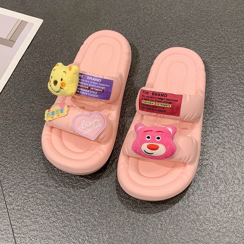 Dép Lê Đế Phẳng Thoải Mái in Hình Gấu Dâu Tây Dễ Thương Thời Trang Xuân Hè 2023