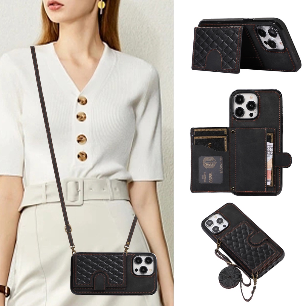 Cho iphone 15 pro max 15 pro 15 plus 14 pro max 13 Giá Đỡ Bao Da Điện Thoại Dạng Ví Có Ngăn Đựng Thẻ Và Dây Đeo Chéo