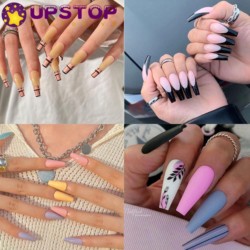 Hộp 24 Bông Hoa Xinh Xắn Chất Lượng|Bộ Móng Tay Giả Che Phủ Toàn Diện Kiểu Pháp