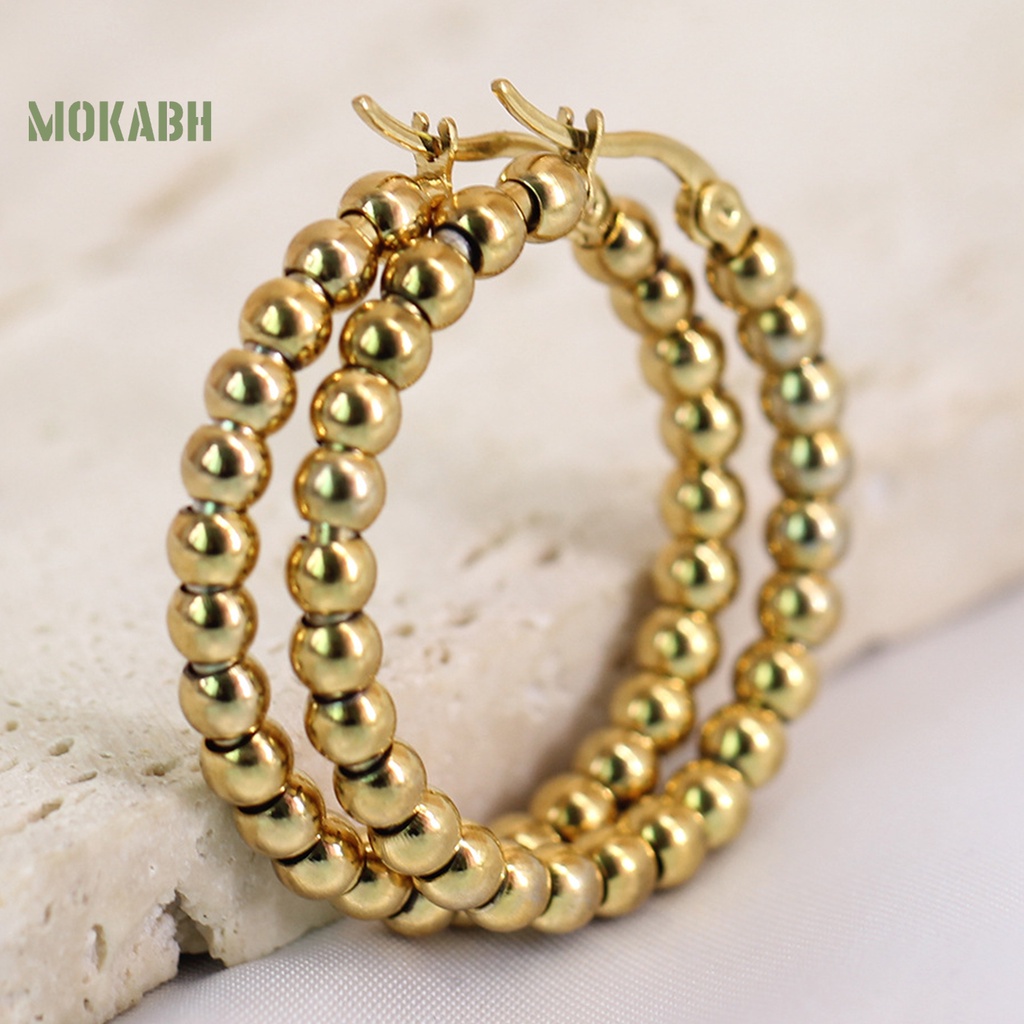 1 Đôi Bông Tai Tròn Mạ Điện Bóng Cao Đính Hạt Thời Trang