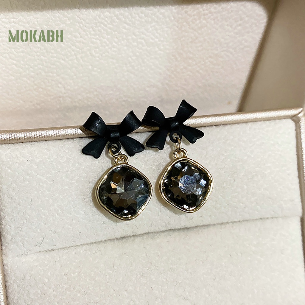 1 Đôi Bông Tai Hình Học Dáng Dài Đính Đá Niken Đen Thời Trang