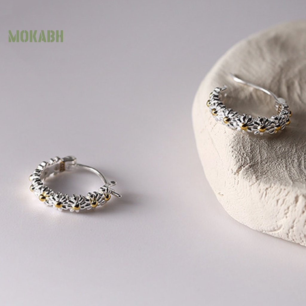 1 Đôi Bông Tai Tròn Họa Tiết Hoa Lấp Lánh Thời Trang Cho Nữ