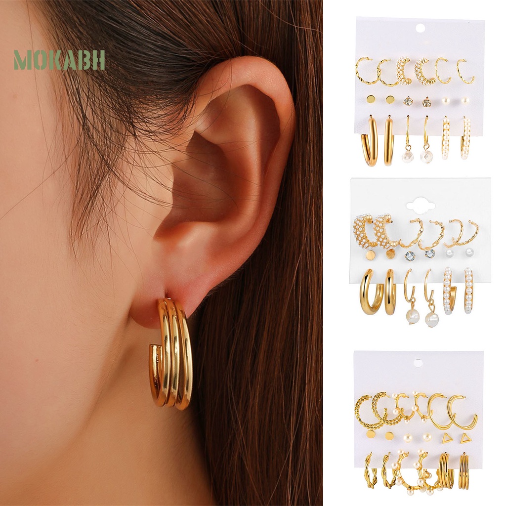 Set 9 Đôi Bông Tai Mạ Điện Đính Ngọc Trai Giả Thanh Lịch Cho Nữ