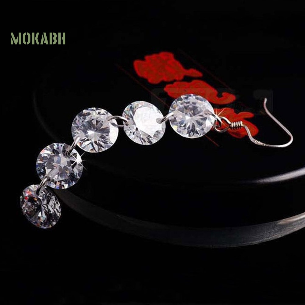 Bông Tai Dáng Dài Đính Đá Zircon Thời Trang Sang Trọng Cho Nữ