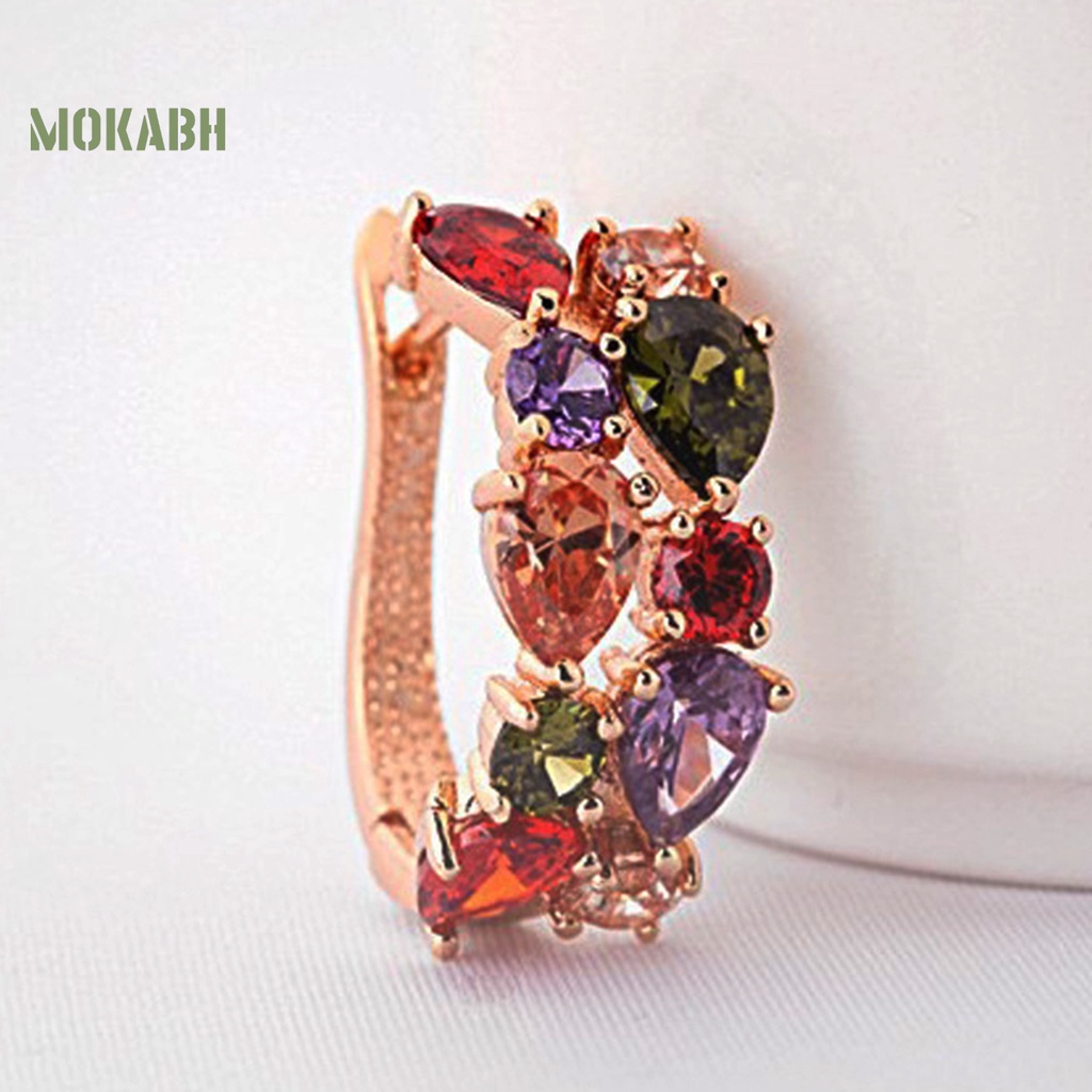 1 Đôi Bông Tai Tròn Đính Đá Zircon Nhiều Màu Thoải Mái Thời Trang Dự Tiệc Dành Cho Nữ